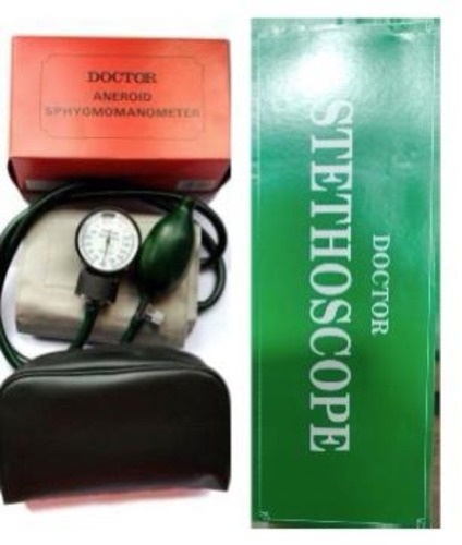 Doctor Aneroid Sphygmomanometer Velcro Cuff, Manual Blood Pressure Machine With Stethoscope