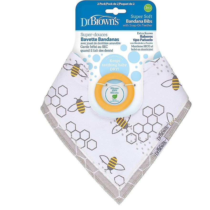 Dr. Brown's AC246-INTL Bandana Bib w/ Teether, 1-Pack, Bees (yellow Teether)
