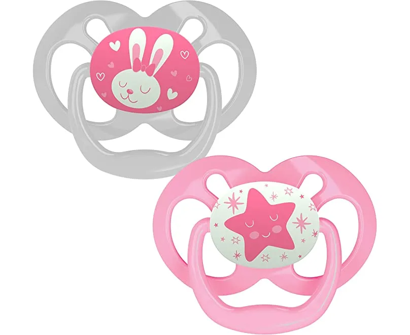 Dr. Brown's PA22003-INTL Advantage Pacifiers, Stage 2, Glow in the Dark, Pink, 2-Pack