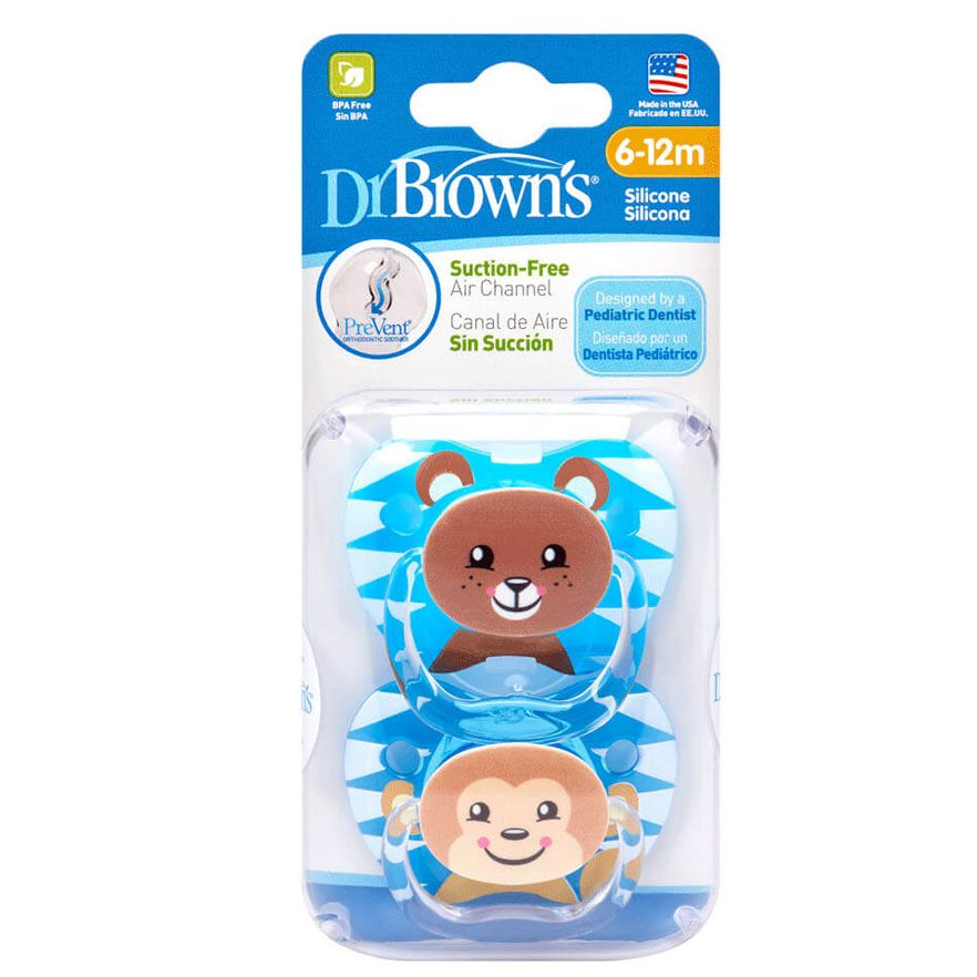 Dr. Brown's PV12015-SPX PreVent Printed Shield Soother - Stage 1, Teal & Gray, 2-Pack