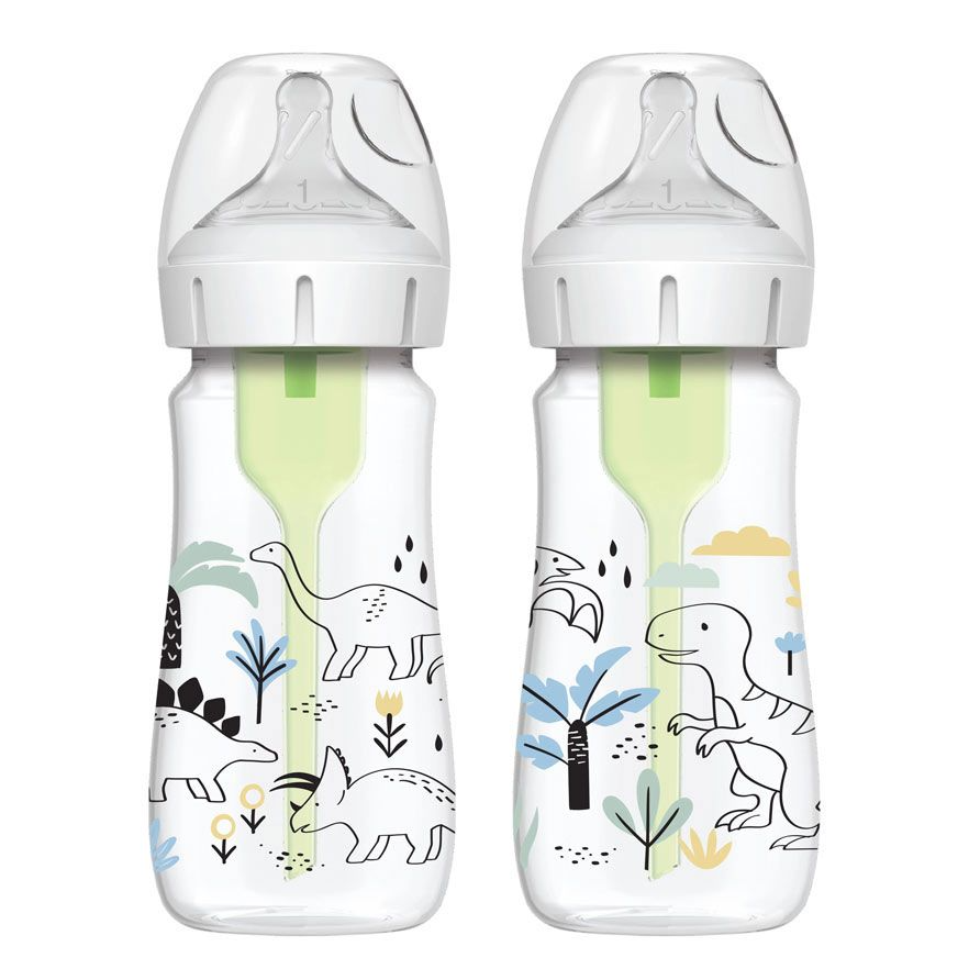 Dr. Brown's WB92026 9oz/270ml Options+ Wide-Neck Designer Bottles, Dino Designs, 2-Pack