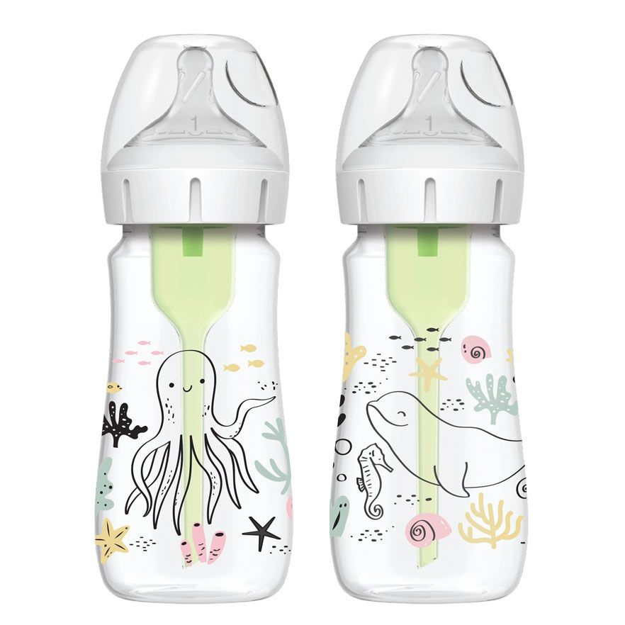 Dr. Brown's WB92028 9oz/270ml Options+ Wide-Neck Designer Bottles, Ocean Designs, 2-Pack