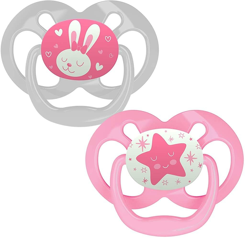 Dr. Brown's Advantage Glow in The Dark 2 Piece Stage 2 Pacifie Pack of 2, Pink Pa22003-Intl