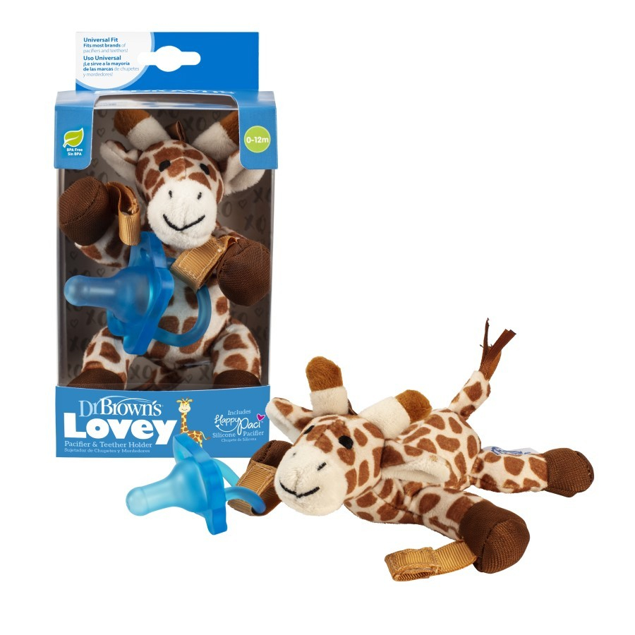 Dr. Brown’s AC155-p6 Lovey Pacifier and Teether Holder, 0m+, Giraffe With Blue Pacifier