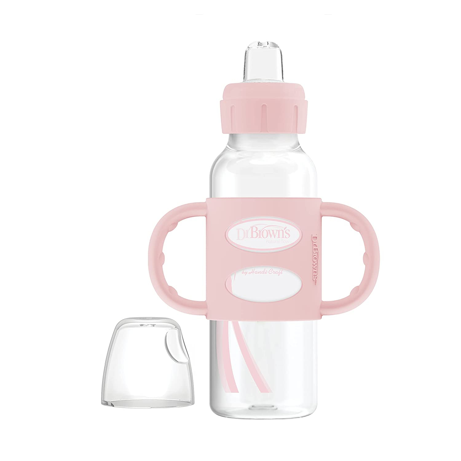 Dr Brown's 8 oz/250 mL Narrow Sippy Spout Bottle w/ Silicone Handles, Lt Blue, 1-Pack Sb81072-P3(6m+)
