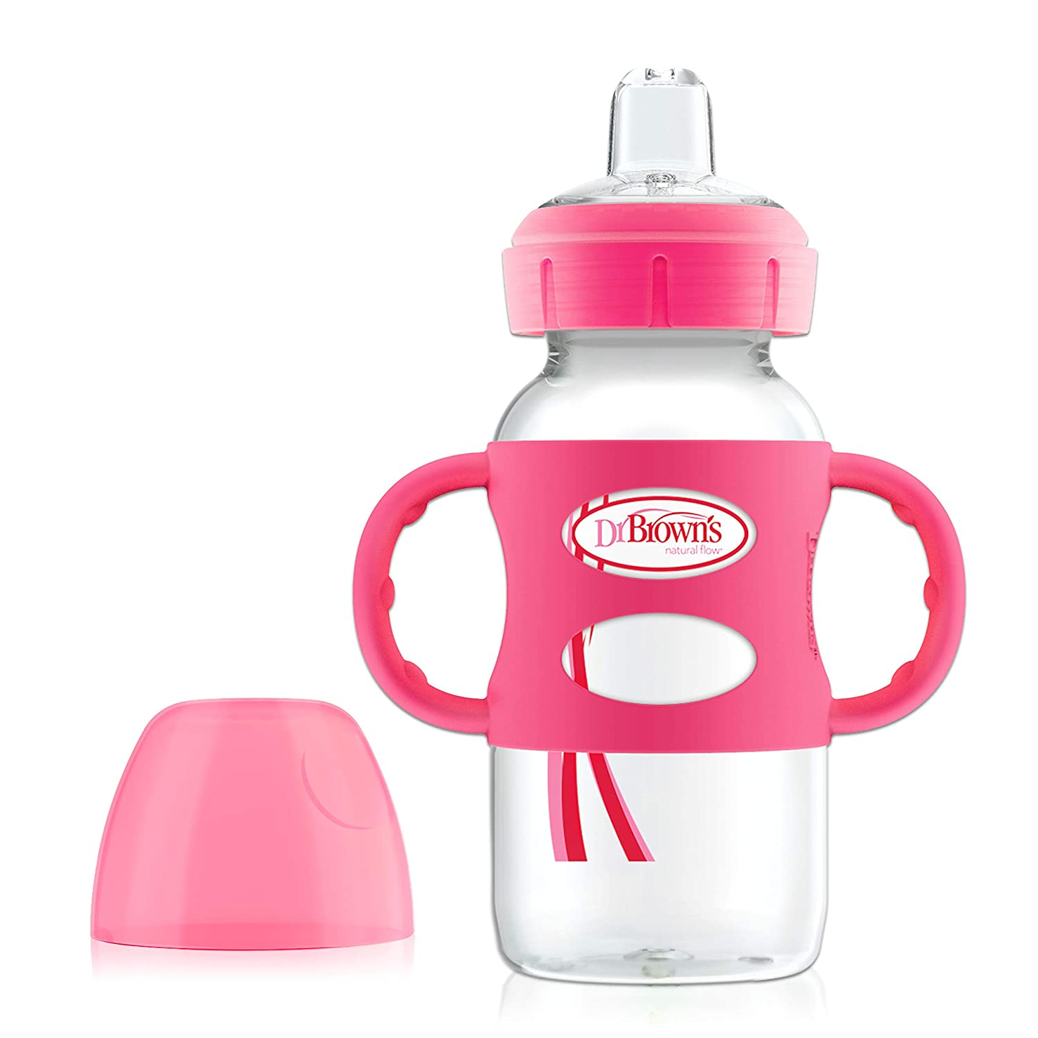 Dr Brown's 9 Oz/270 ml Wide-Neck Sippy Spout Bottle W/ Silicone Handles, Lt Pink, 1-Pack Wb91082-P3