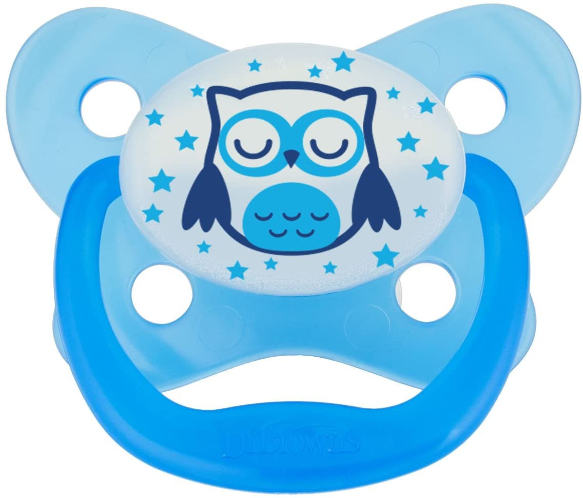 Dr Brown's PV31008-ES Prevent Glow In The Dark Butterfly Shield Pacifier Stage 3 12M+ - Blue (Sleepy Owl)