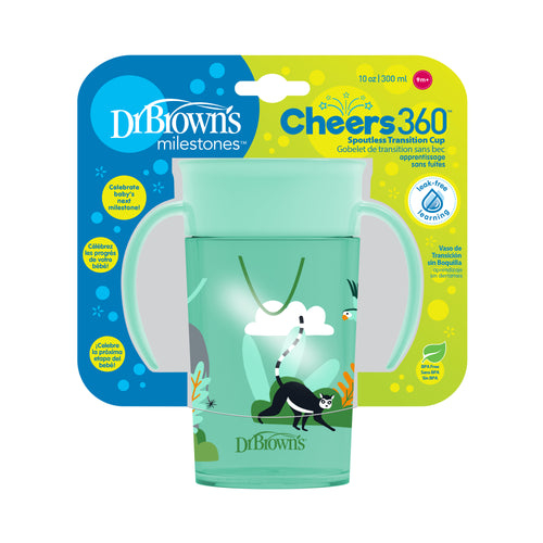 Dr Brown's Smooth Wall Cheers360 W/Handles, 10 Oz/300 Ml, Green Jungle Tc11003