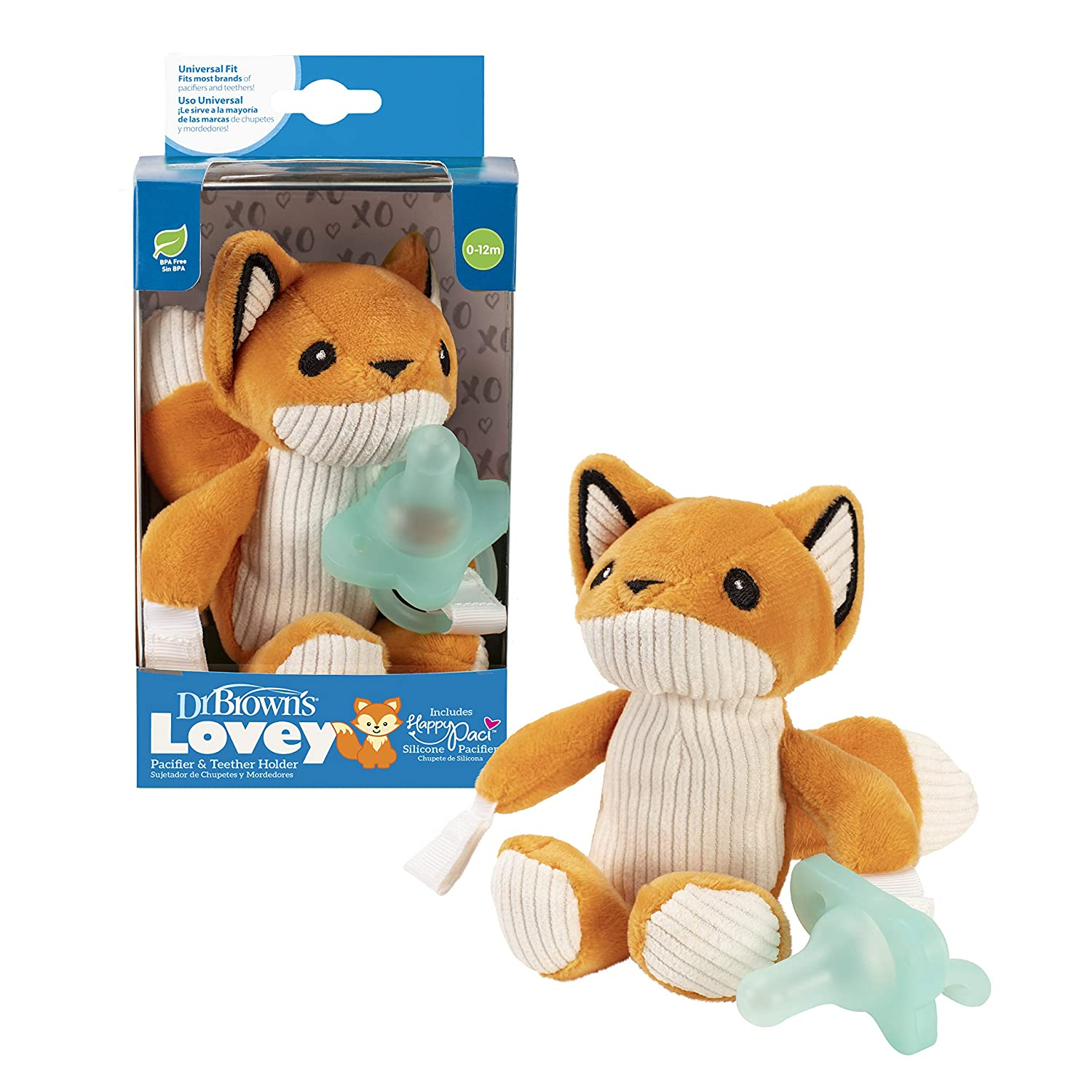 Dr. Brown’s AC123 Lovey Pacifier and Teether Holder, 0m+, Fox With Teal Pacifier