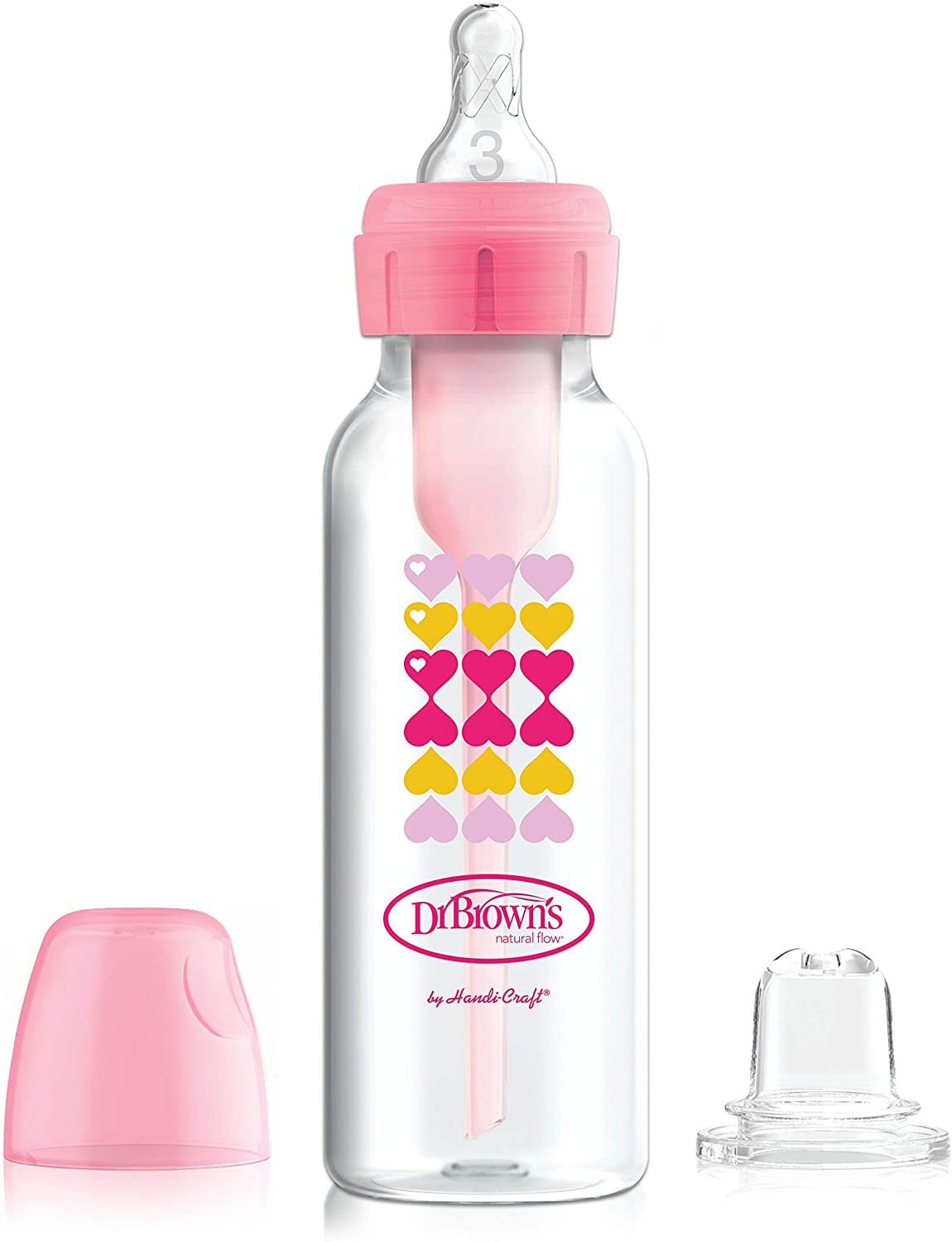 Dr Brown's SB8191-P3 8 oz / 250 ml PP Narrow-Neck "Options" Transition Bottle W/ Sippy Spout - Pink, 1-Pack