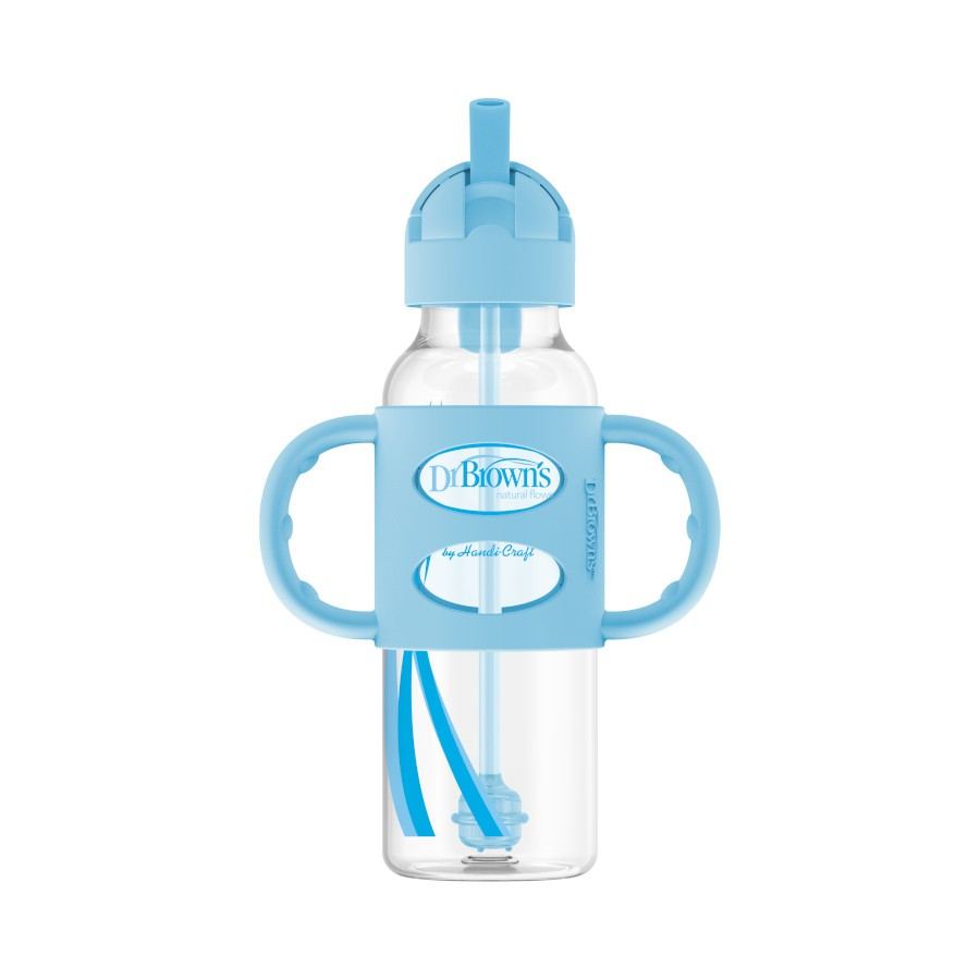 Dr. Brown 8oz/250ml PP N Sippy Straw Bottles w/ Silicone Handles, Blue, SB81102