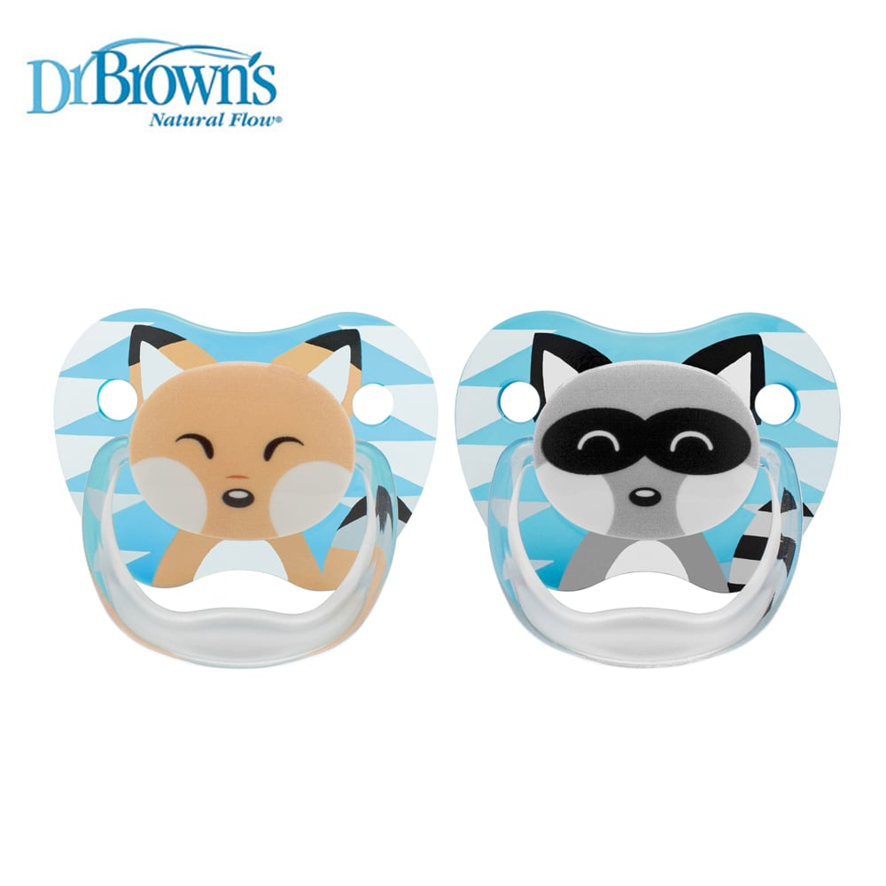 Dr. Brown's Pv12015-Es Prevent Printed Shield Pacifier Stage 1 0-6M Boy Animal Faces 2-Pack