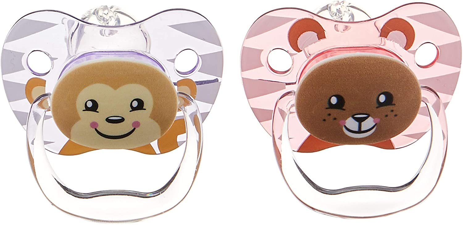 Dr Brown's PV22014-ES Prevent Printed Shield Pacifier - Stage 2 * 6-12M - Girl Animal Faces Bear & Monkey, 2-Pack