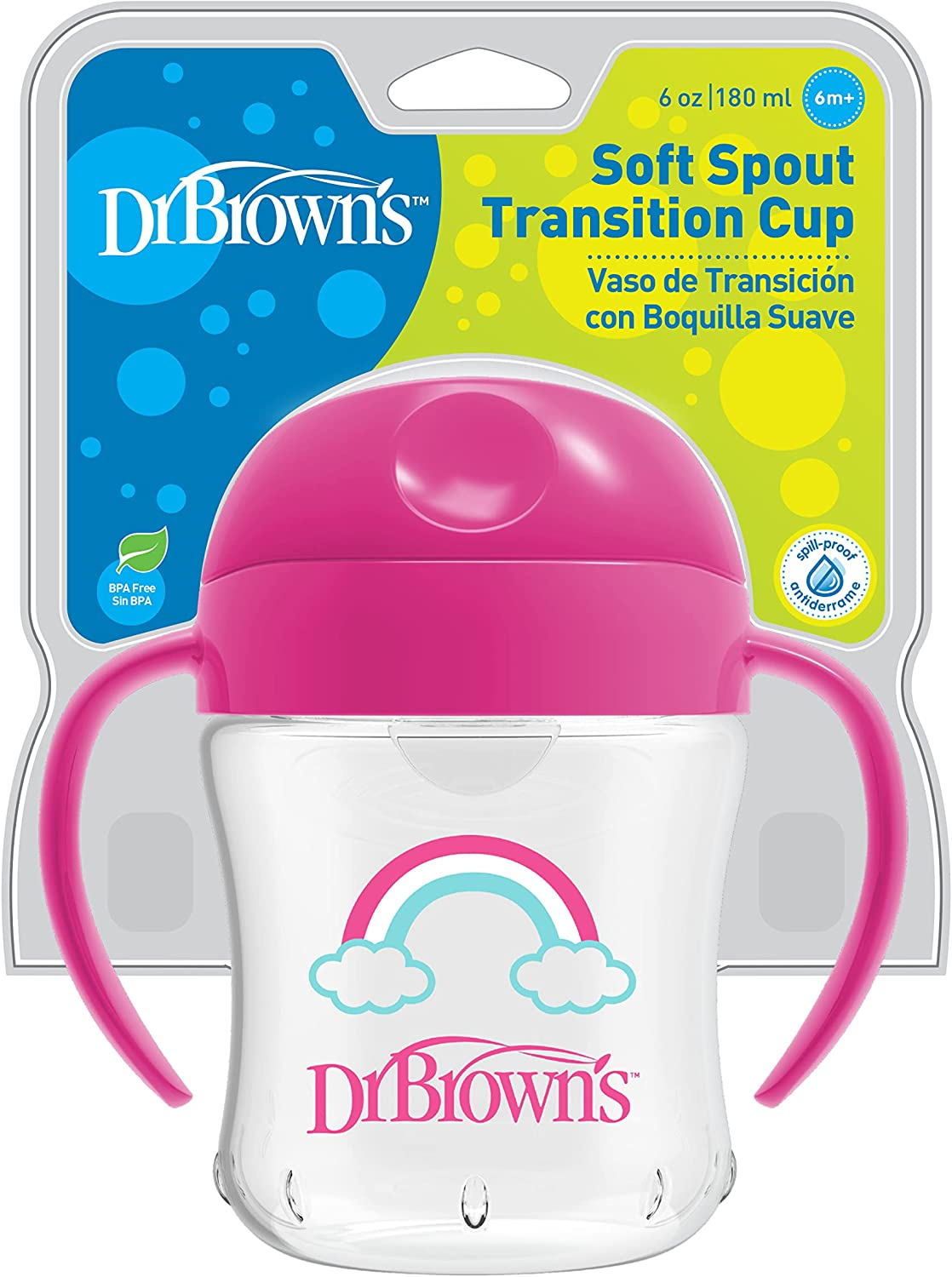 Dr. Brown's TC61003-INTL 6Oz /180 Ml 6M+ Soft Spout Transition Cup W/ Handles Pink