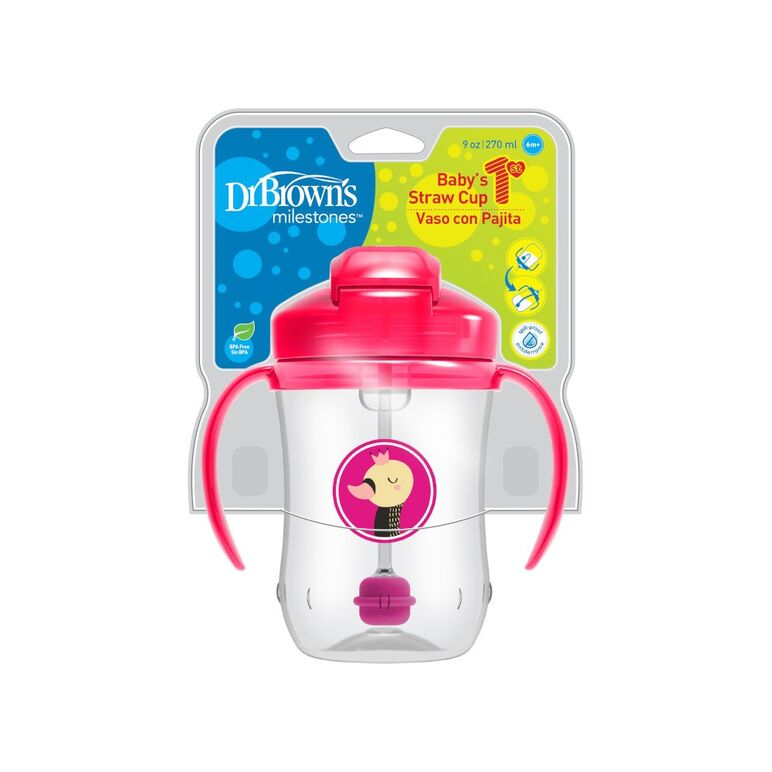 Dr. Brown's 9 Oz/270 Ml Baby First Straw Cup - Pink 6M+ TC91101-Intl