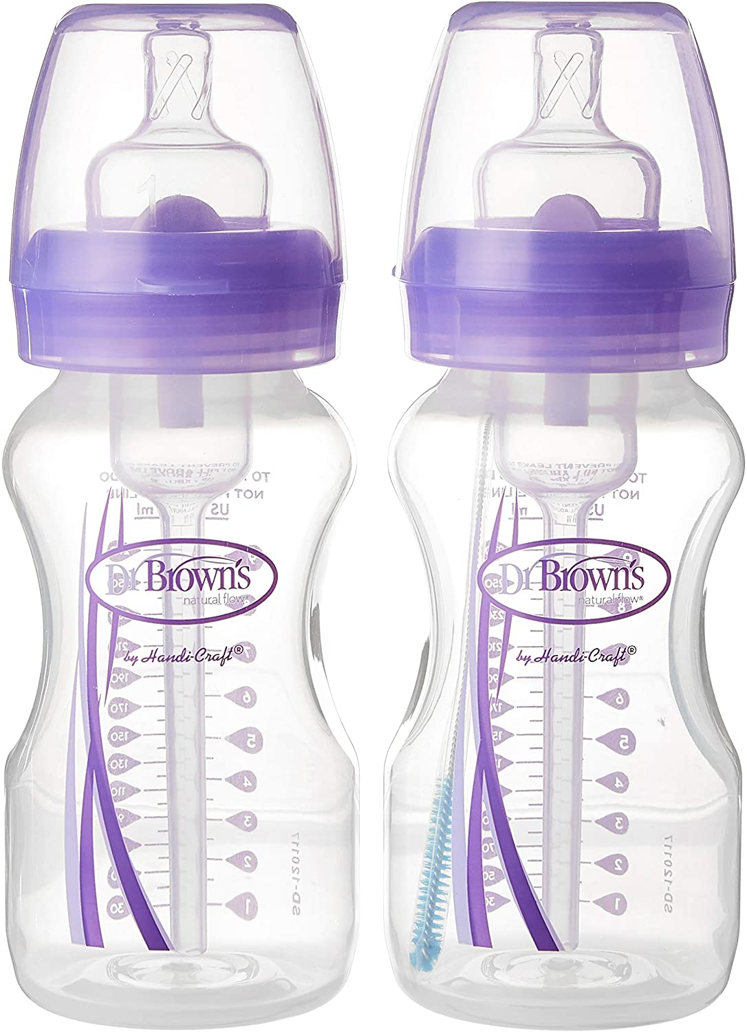 Dr. Brown’s WB92505-ESX 9 oz/270 ml Pp Wide-Neck Options Bottle, Purple 2-Pack