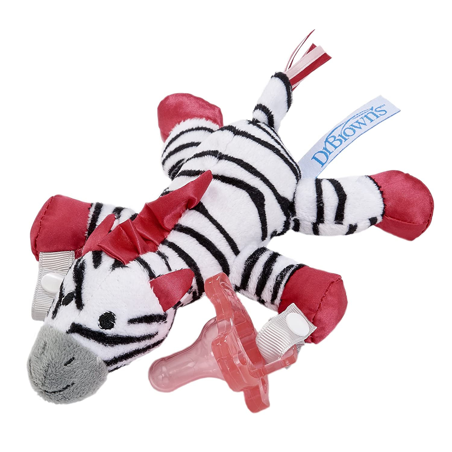 Dr. Brown's AC156-P6 Lovey Pacifier and Teether Holder 0 Months Plus, Zebra with Pink Pacifier
