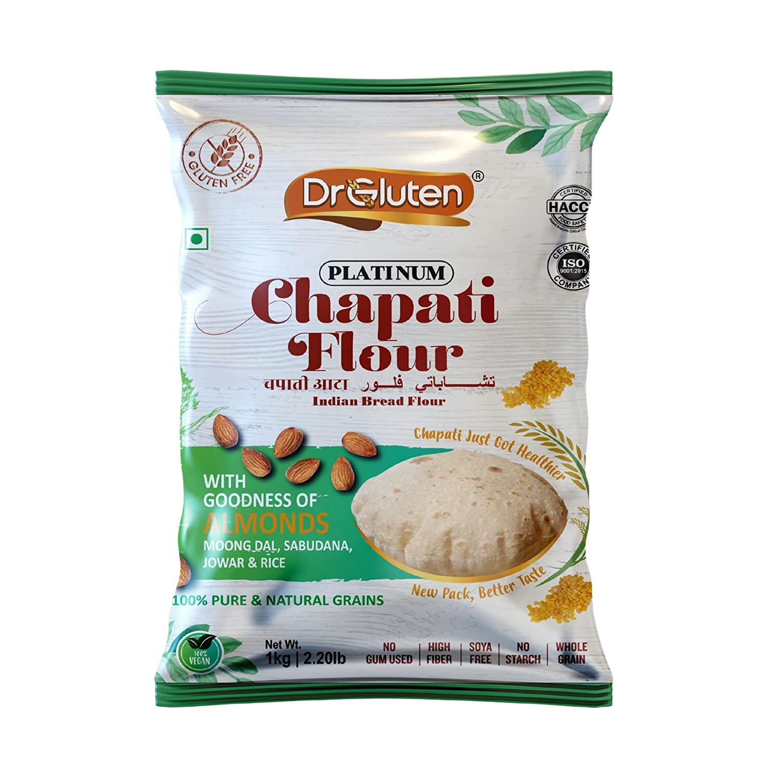 Dr. Gluten Multigrain Platinum Chapati Flour Atta, Gluten Free (1Kg Pack of 1), Natural raw Material, Rich in Nutrients and Antioxidants