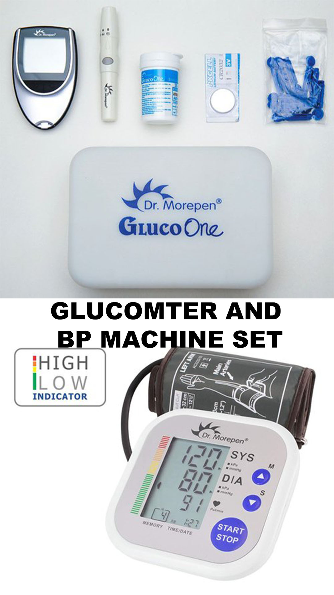 Dr. Morepen Machine Set - Automatic Blood Pressure Machine + Glucometer - Combo Pack