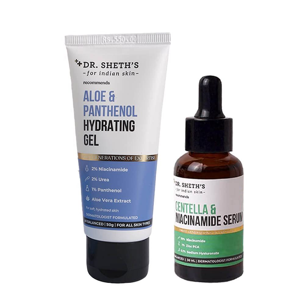 Dr. Sheth's Oil Balance Combo (Vegan) with Centella & Niacinamide Serum, 30ml and Aloe & Panthenol Hydrating Gel, 50g, for Clear, Balanced and Oil-free skin