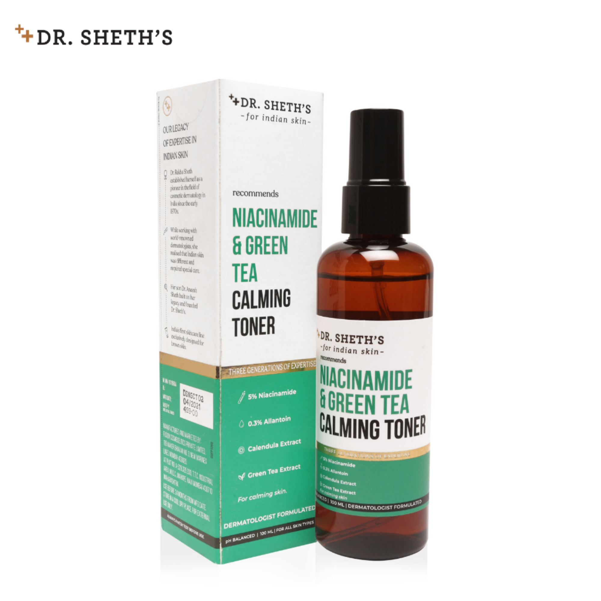 Dr. Sheth's 5% Niacinamide & Green Tea Calming Toner (Vegan) with Calendula Extract, And Hyaluronic Acid for Even Skin Tone | Reduces Dullness, Redness & Appearance of Pores, 100ml liquid