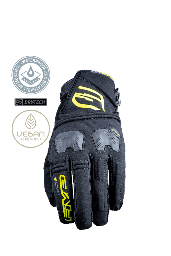 FIVE E-WP Black/Fluo Yellow Offroad Gloves with Knuckle Protection for Motorcycle/Scooter