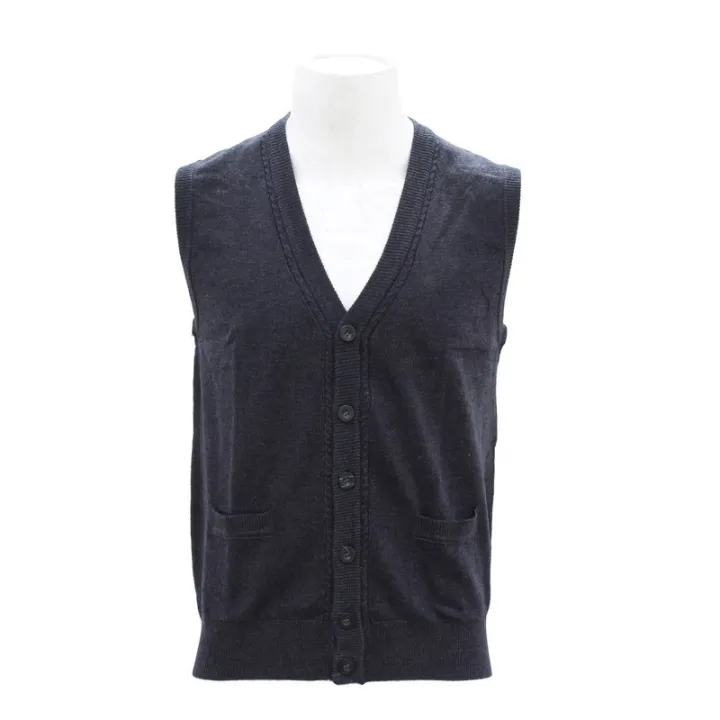 Grey Woolen Sleeveless V-neck Sweater For Men