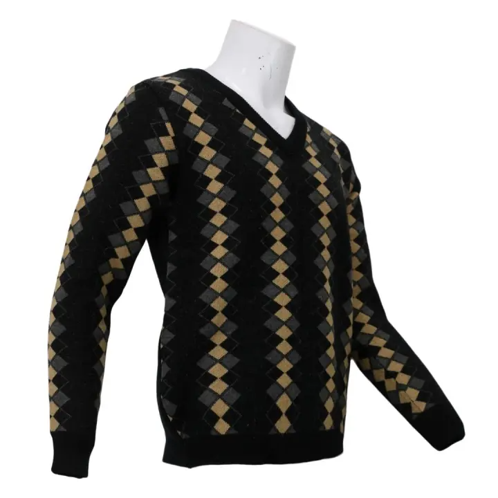 Check Printed Sweater For Men- Black/yellow