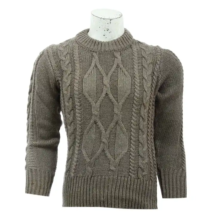 Brown Woolen Full Sleeve Knitted Highneck Sweater For Men