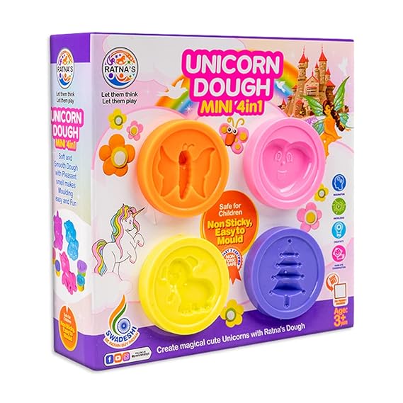 Ratna's Unicorn Dough Mini 4 in 1 Modelling, Shaping and Sculpting Kit for Kids 3+ Years