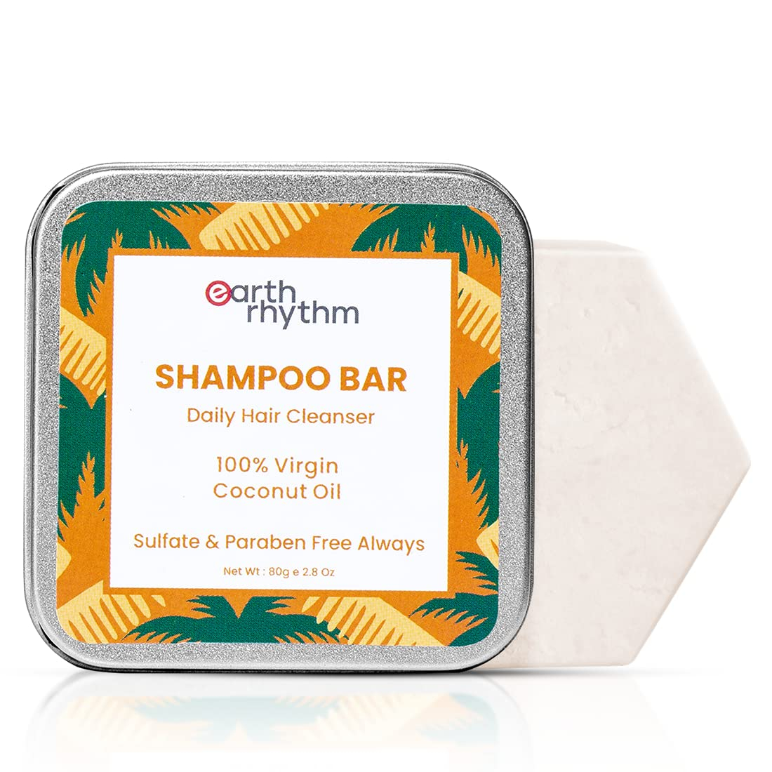 Earth Rhythm 100% Virgin Coconut Oil Shampoo Bar for Healthy & Nourished Hair (Tin Box) | Sulfate & Paraben Free - 80 gm
