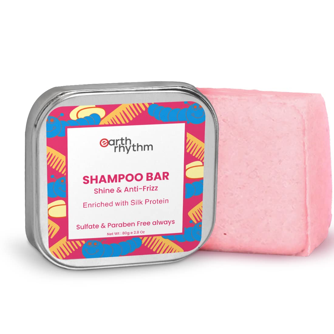 Earth Rhythm Silk Protein Shampoo Bar for Shine & Anti Frizz (Tin Box) | Sulfate & Paraben Free - 80 gm