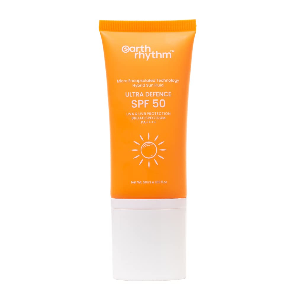 Earth Rhythm Ultra Defence Sunscreen SPF 50 for All Skin Types | PA++++, Non Sticky/ Non Greasy, Zero White Cast | For Men & Women - 50 ml