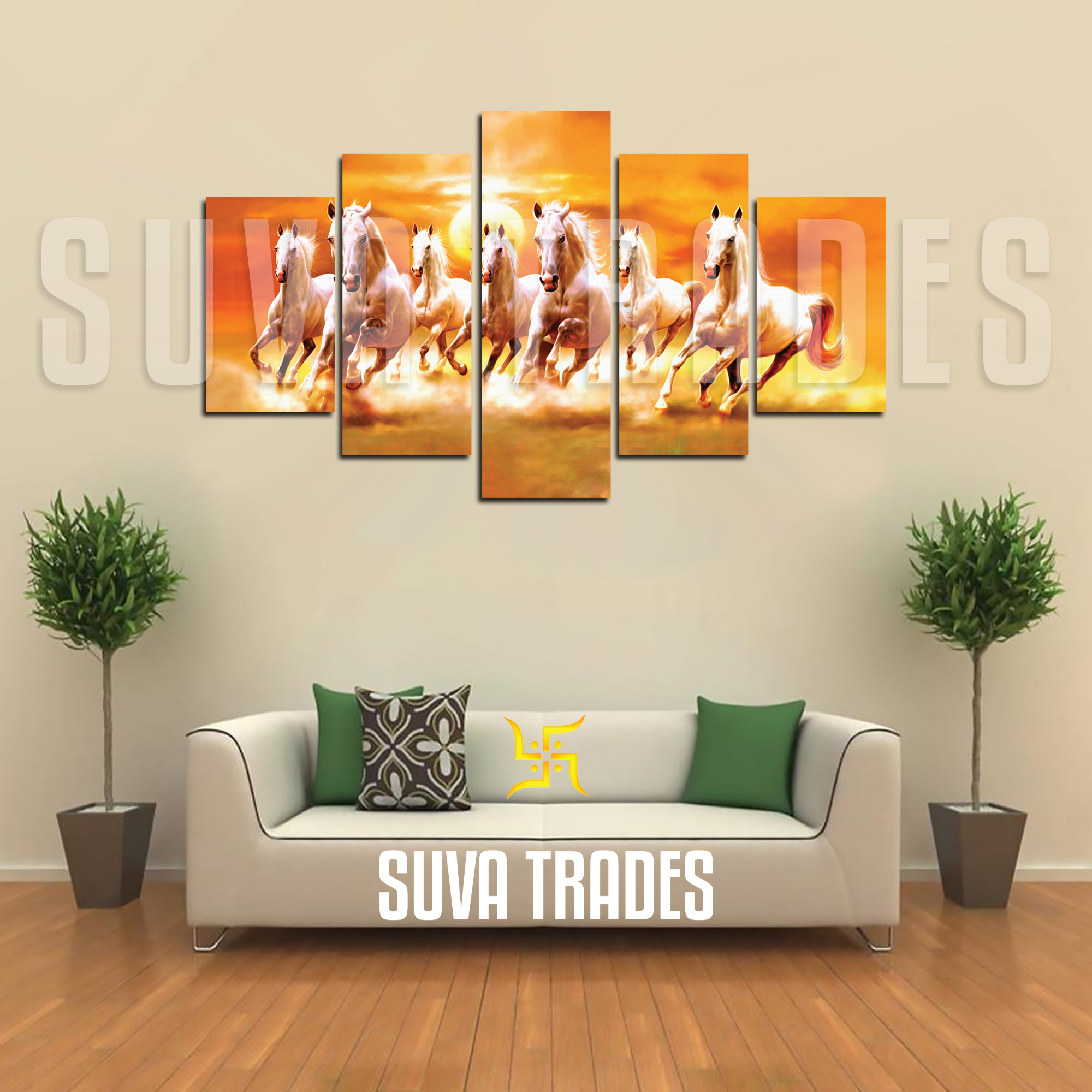 Special 5 Piece Panels Wall Hang Horse Canvas Art Print With Wooden Frame by Suva Trades