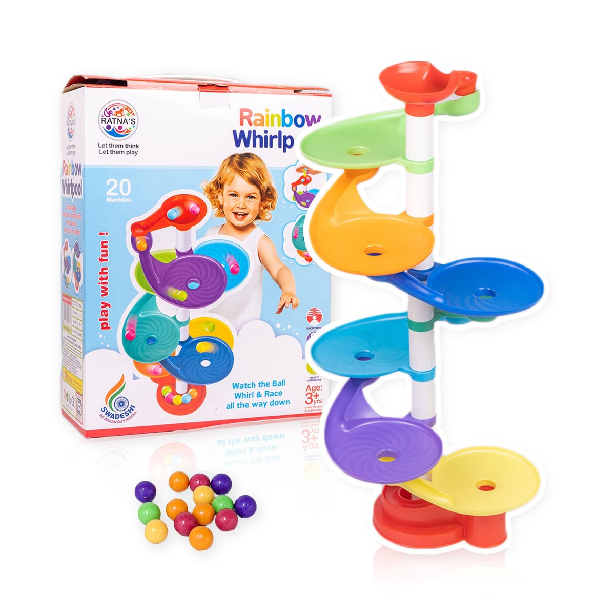 Ratna's 1391 Rainbow Whirlpool 7 Layer Ball Drop and Roll Swirling Tower for Baby and Toddler Development of Age 3+ Years