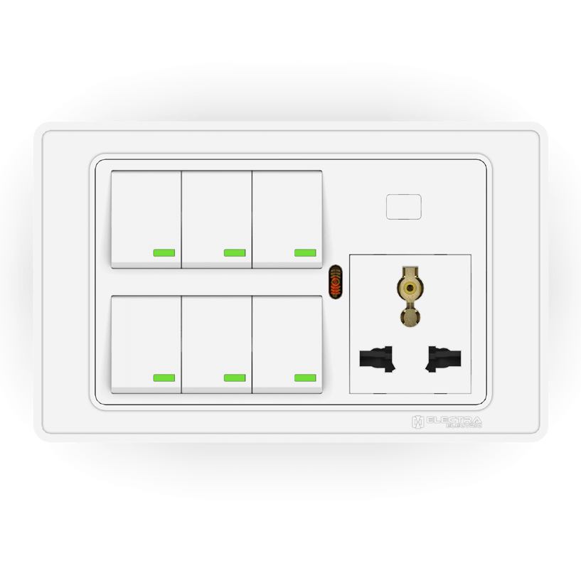Electra Electric 10a 6 Gang Switch,uni.socket & Ind. + Dummy Plate