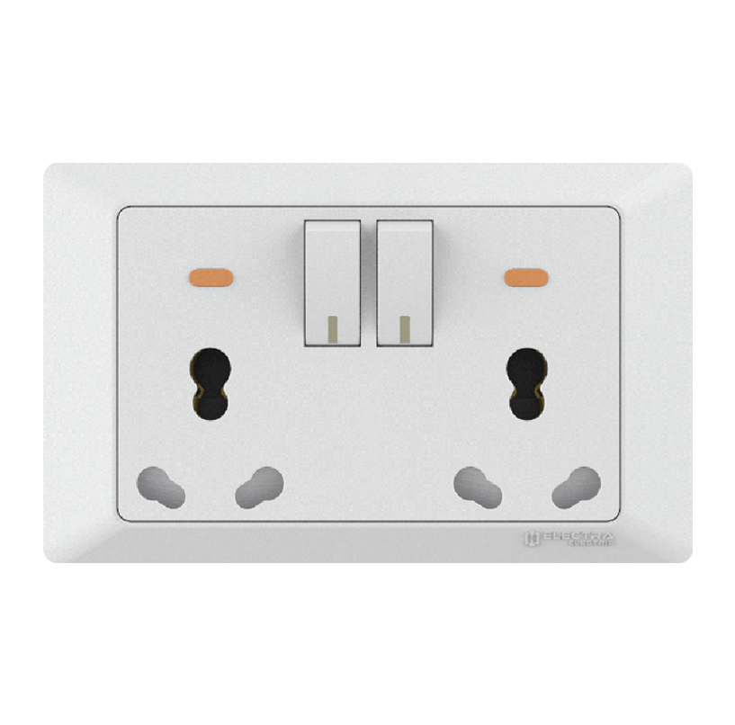 Electra Electric 6/16a 2 Gang Switch,uni Socket & Ind. (Double P.skt)