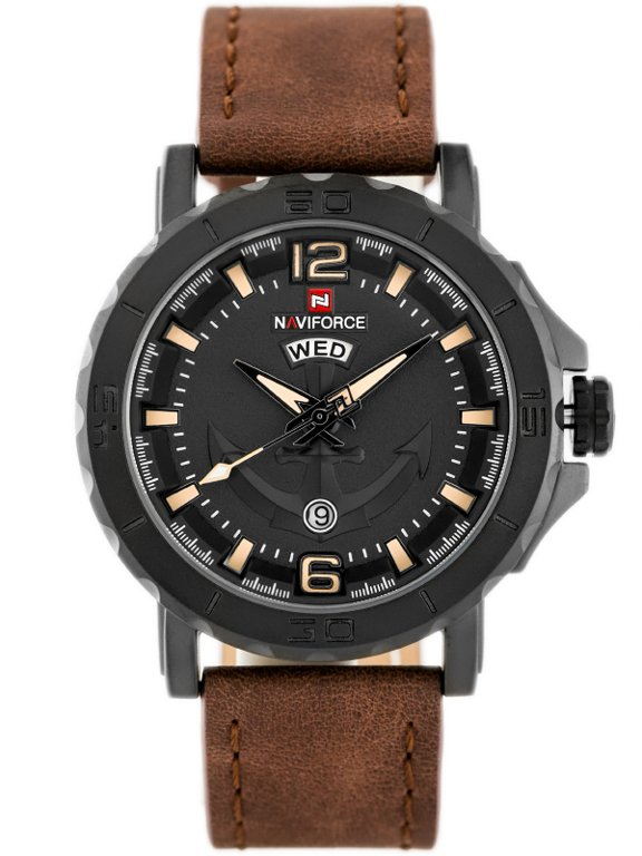 Naviforce Black/Brown Casual Quartz Watch Leather Strap-NF9122
