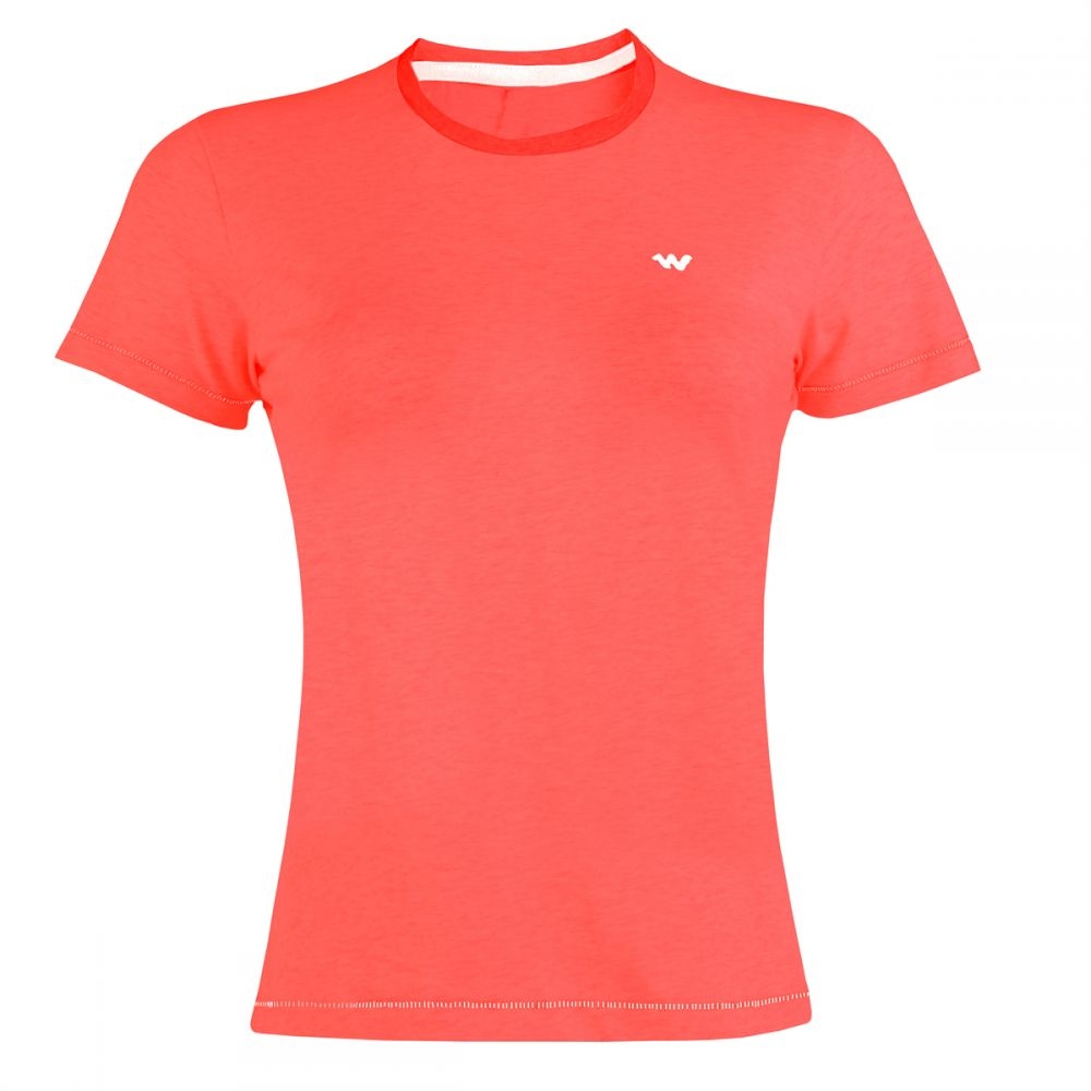 Wildcraft Ess Crew Neck T-Shirt For Women-Coral-S
