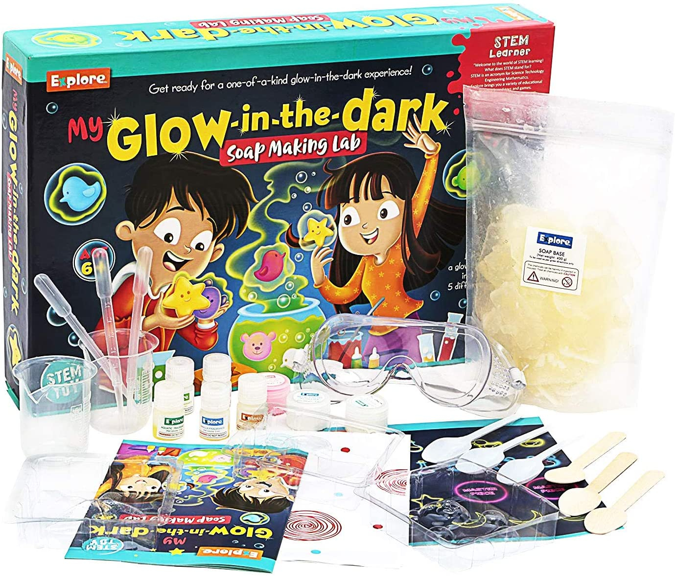 Explore My Glow-in-The-Dark soap Making lab STEM Educational Learner DIY Activity Toy Kit for Girls and Boys
