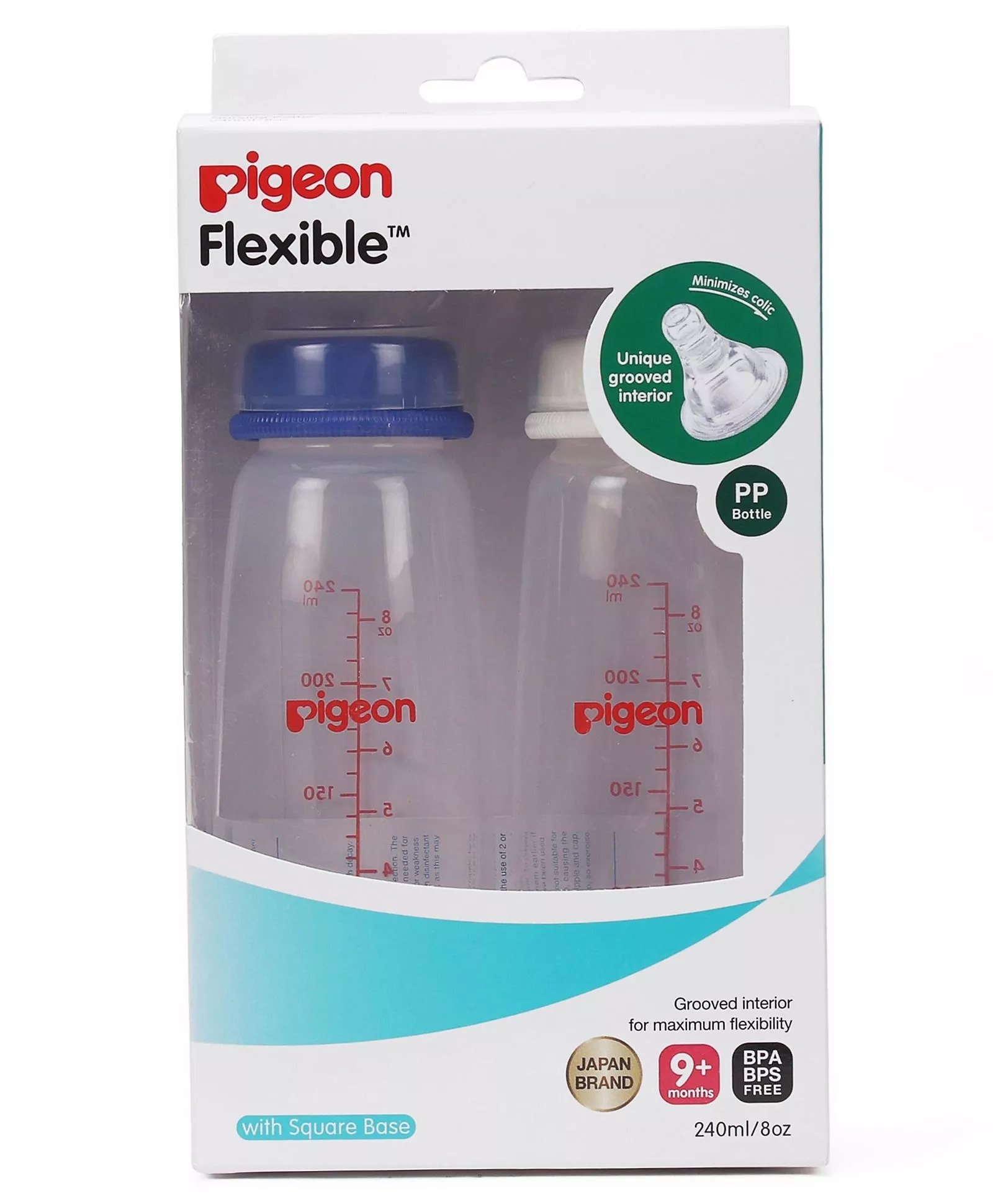 Pigeon Peristaltic Nursing Bottle Twin Pack KPP 240ML(Blue And White ) Nipple