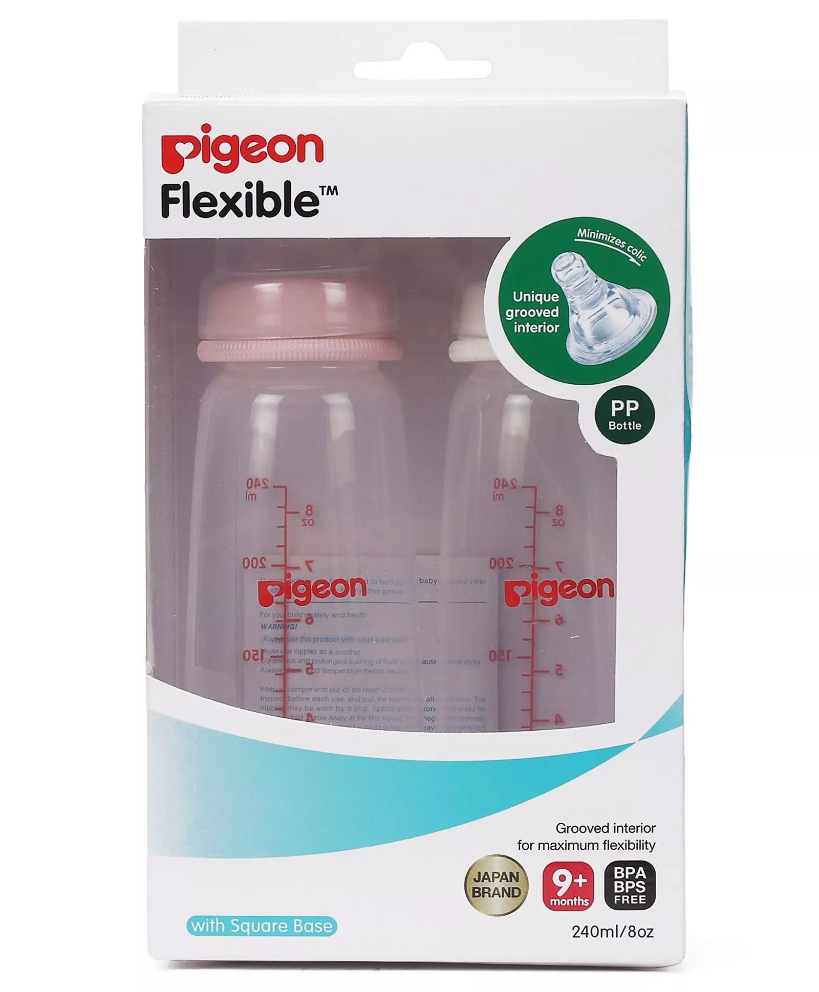 Pigeon Peristaltic Nursing Bottle Twin Pack KPP 240ML(Pink And White ) Nipple