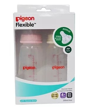 Pigeon Peristaltic Nursing Bottle Twin Pack PP (Pink And White ) Nipple 4M+ 200ML