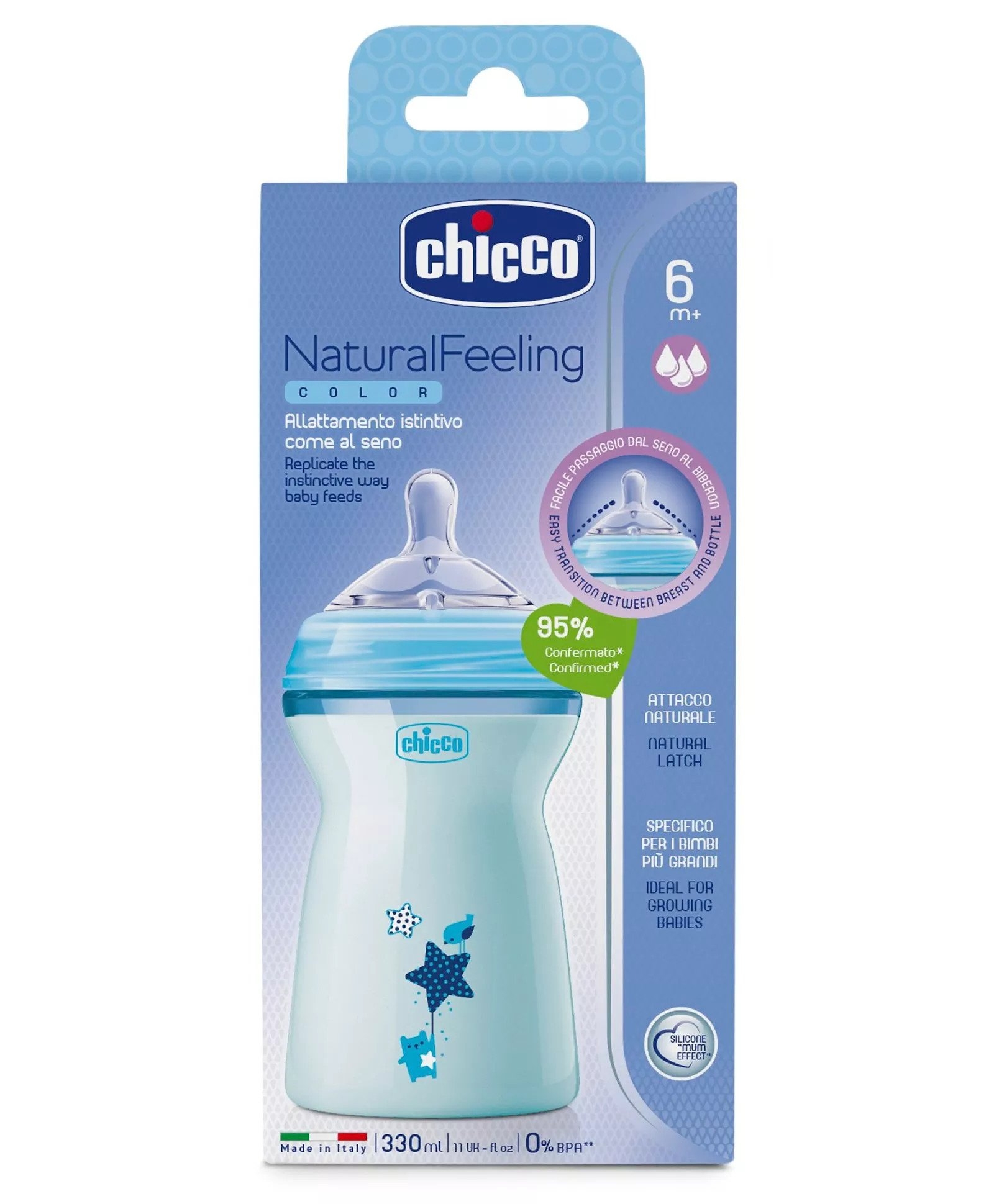 Chicco Natural Feeling Regular Flow Feeding Bottle Blue 330ml