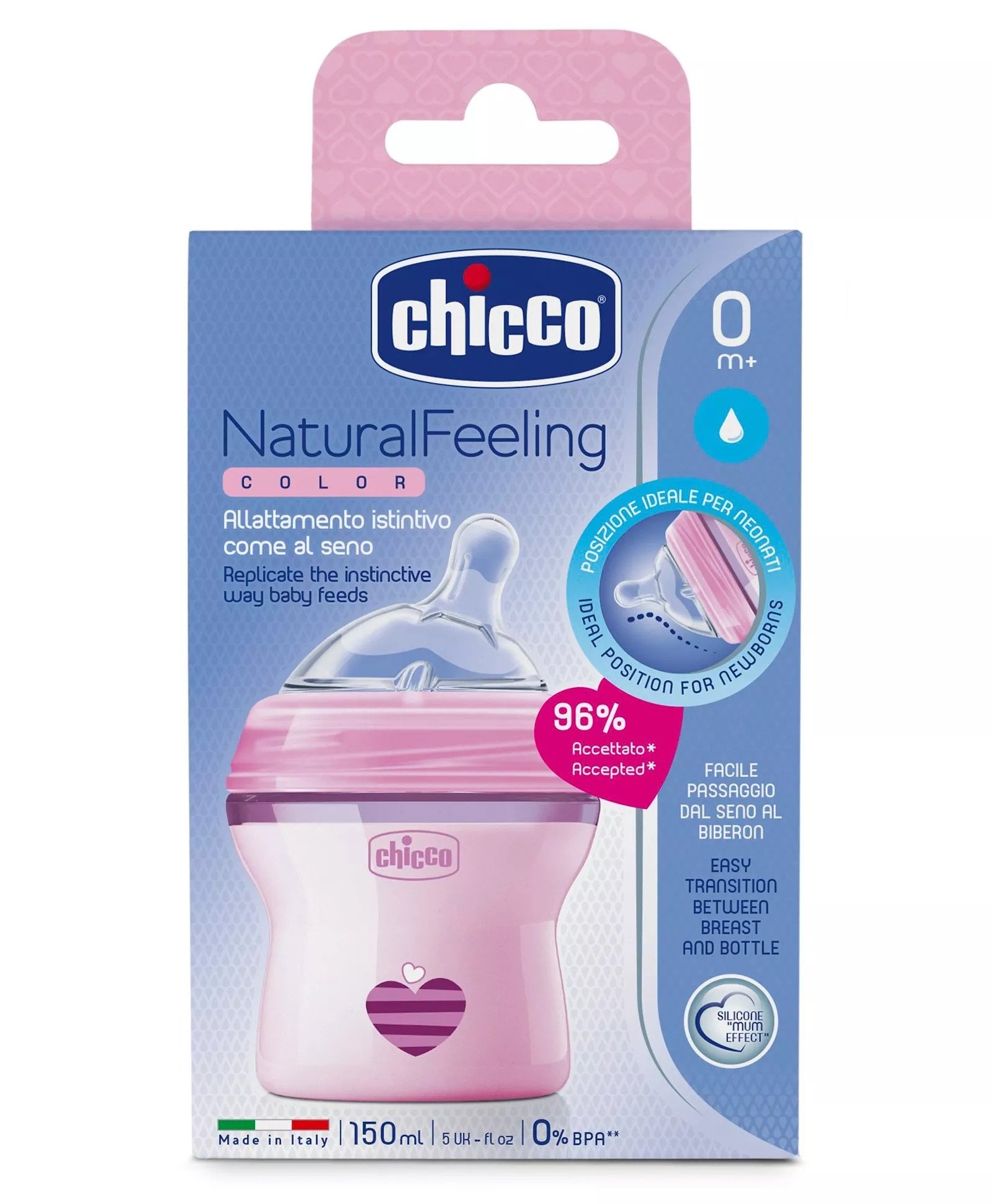 Chicco Natural Feeling Regular Flow Feeding Bottle Pink 150ml