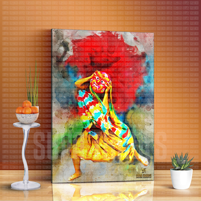 1 Panel Majipa Lakhe / Indrajatra / Newar / Newari / God Wall Hang Canvas Print With Wooden Frame by Suva Trades