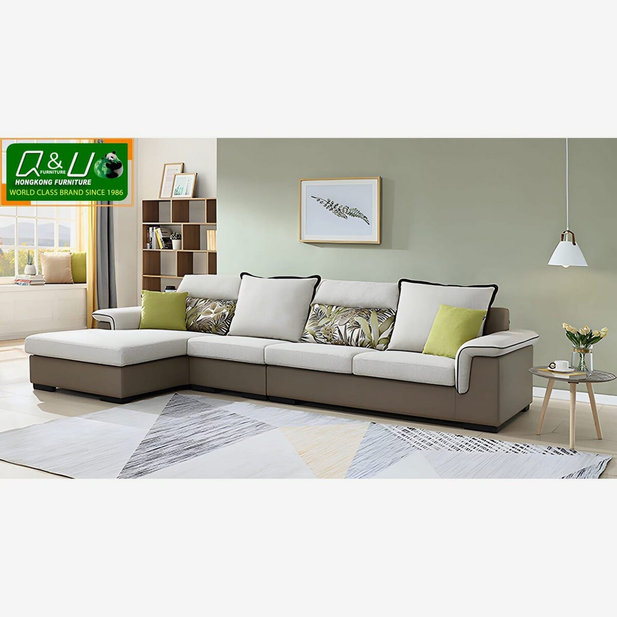 Q&U Hong Kong Furniture German Quality Italian Design, Total Dimension Grey Color Right Couch Fabric Sofa (1+3+C), 73033R