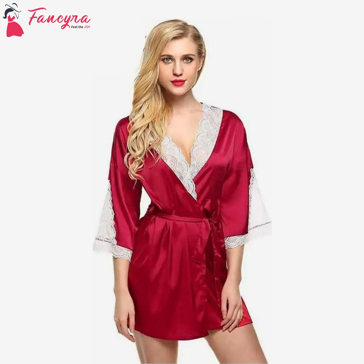 Fancyra - Nightdress For Women with Lace Rose Red Color Free Size