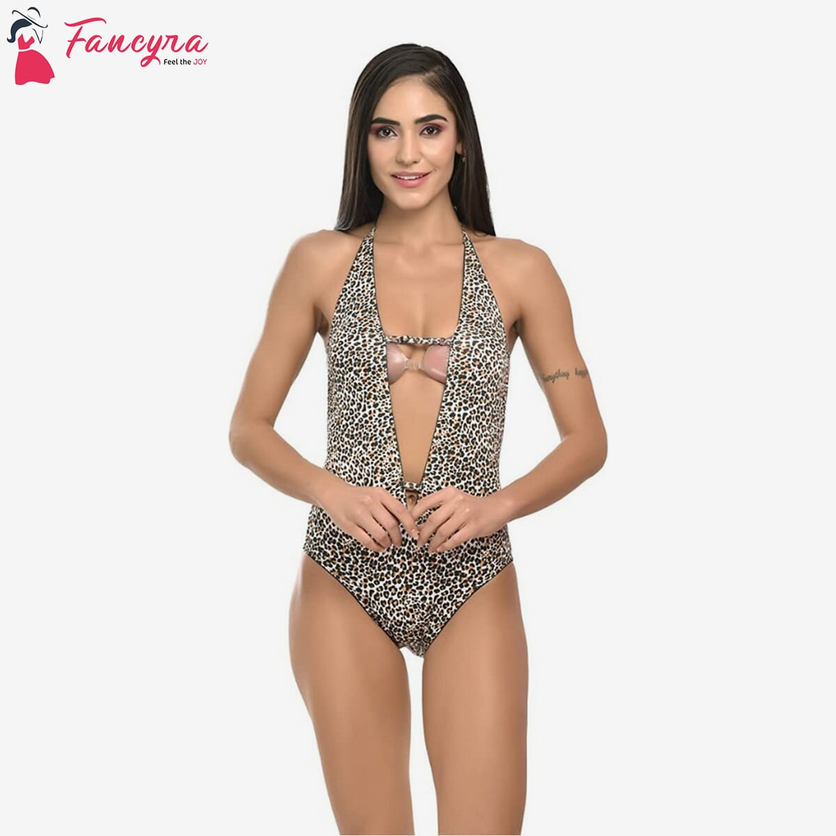 Fancyra -Women Sexy Nightwear Silk Blend Solid Midi Babydoll Sleepwear Lingerie for Women Tiger Print Design Free Size