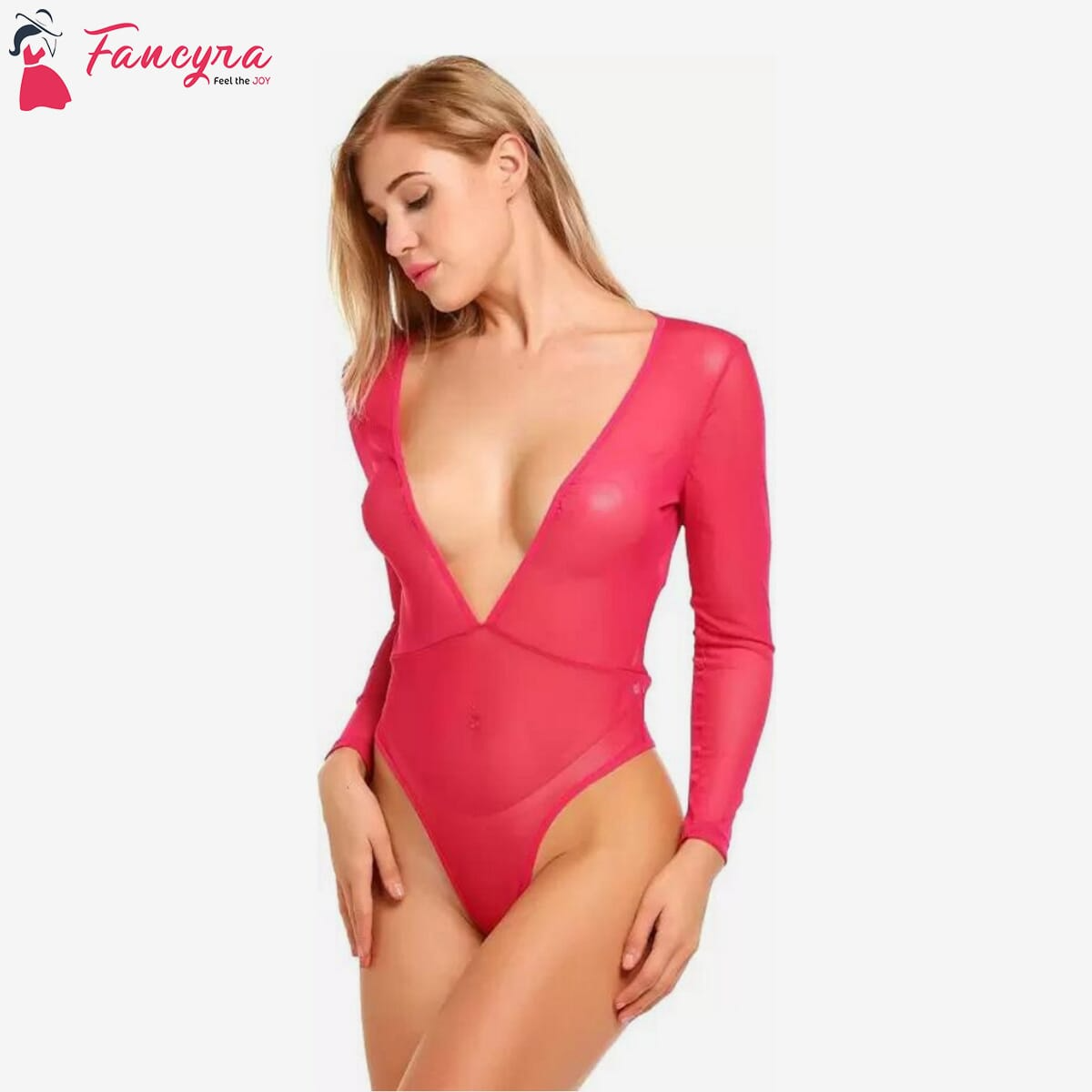Fancyra - Women Sexy Polyamide Spandex Mix & Poly Cotton Plain Above Knee Babydoll Lingerie Free Size Pink